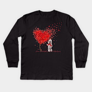 Valentine's Day Heart Tree Love White Standard Poodle Kids Long Sleeve T-Shirt